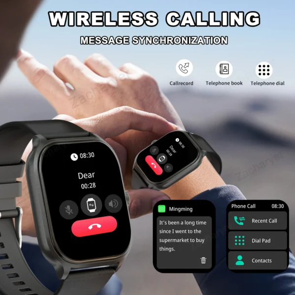 Smart watch, wireless calling/dial, multi-Sport mode, calling reminder and rejection, SMS reminder, for iPhone/Andriod - Image 4