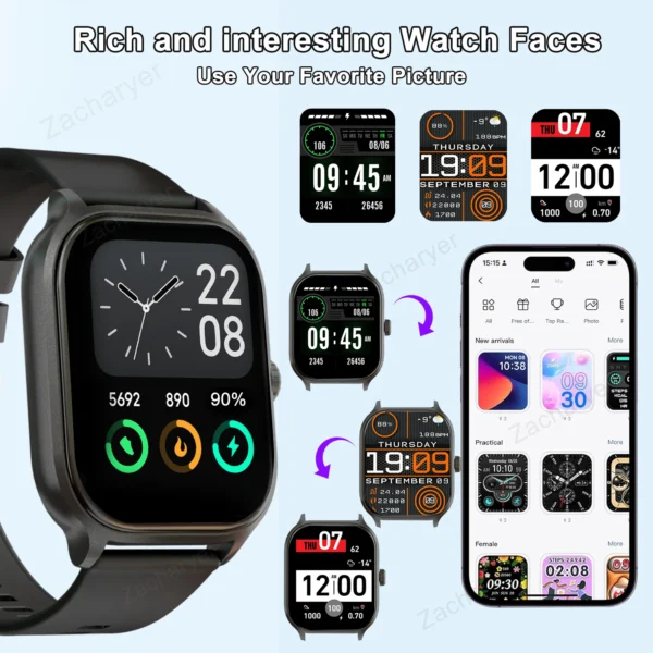 Smart watch, wireless calling/dial, multi-Sport mode, calling reminder and rejection, SMS reminder, for iPhone/Andriod - Image 3
