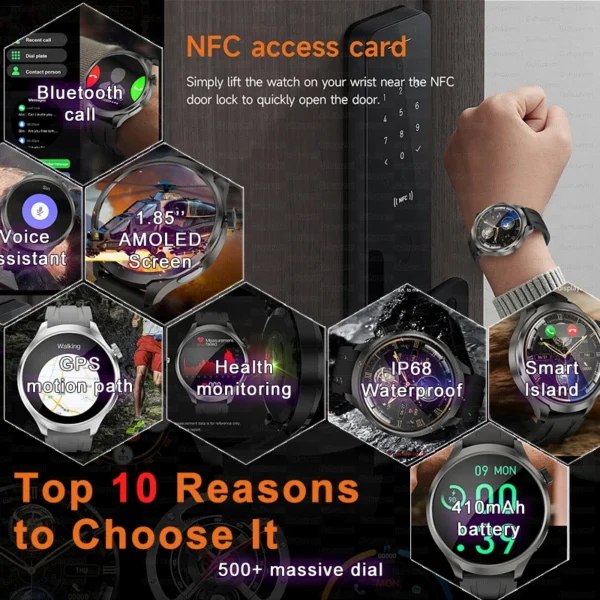 2025 New GPS Sports NFC Fashion Smartwatch Men's 1.85 "AMOLED Screen Heart Rate Blood Pressure Health Smart Watch For Huawei IOS - Image 2